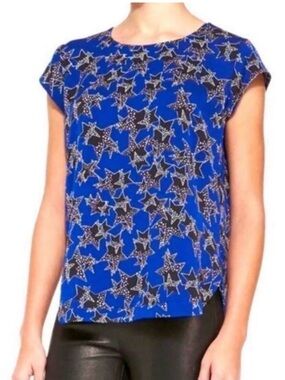 Diane Von Furstenberg Royal Blue Star-Print Cap Sleeve Blouse